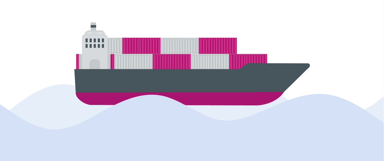 A container vessel at sea for vessel schedule search.